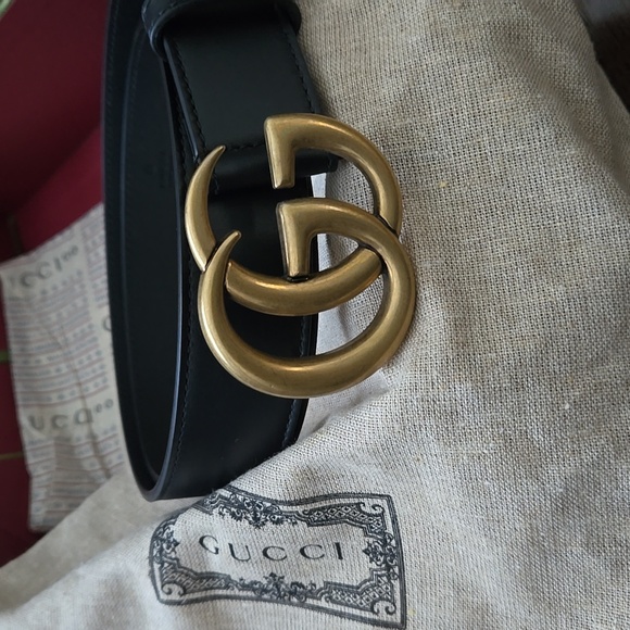 GUCCI GG MARMONT SLIM BELT UNISEX  BLACK SMOOTH LEATHER SIZE 80 WIT GUCCI BOX - Picture 10 of 16